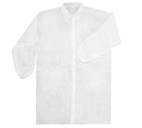 Bata Visita Desechable con Velcro - Material: Polipropileno - Color: Blanco - para Laboratorios, Industrias de Alimentación, Trabajos de limpieza, Talleres o en Visitas a empresas (100)