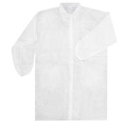 Bata Visita Desechable con Velcro - Material: Polipropileno - Color: Blanco - para Laboratorios, Industrias de Alimentación, Trabajos de limpieza, Talleres o en Visitas a empresas (50)