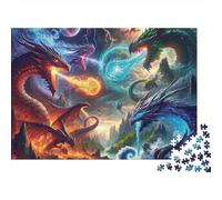 Batalla de Dragones Fantasía Puzzle de 1000 Piezas Papel Puzzle para Adultos Poder Mágico Puzzle para Toda la Familia Relajación Decoración 52x38cm/1000pcs