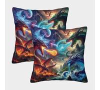 Batalla Dragon Fantasy Fundas Cojines para Sofá 2 Piezas Arte Funda De Almohada Modernos Decorativo Throw Cojín para Sala Hogar 40x40cm