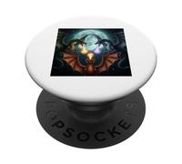 Batalla épica del dragón bajo la Luna Llena Arte de fantasía PopSockets PopGrip Adhesivo