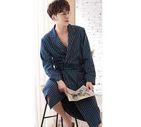 Batas De Baño Albornoces Hombre Adulto Pijamas Grandes Y Altos Camisón Algodón Cuello Chal Rebeca Abrigo De Noche Dormir con Manga Larga Modelos De Primavera Y Otoño Batas Delgadas De Gran Tamaño