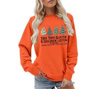 Batas de casa Mujer Invierno,Christmas Jumpers Women,Christmas Mom Sweatshirts Women Tree Tops Glisten and Children Listen To Christmas Tree Graphic Pullover Tops Polainas Caballo (Orange, S)