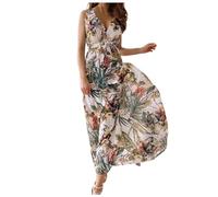 Batas de été Pour Femmes col en V Motivo Floral Batas Décontractées Élégantes Estilo Bohemio Vestido Maxi de Plage Flores de Gasa, blanco, S