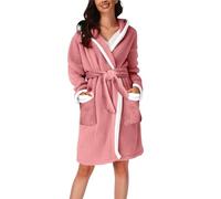 Batas de forro polar para mujer, batas de forro polar sin capucha para mujer, bata de baño suave con bolsillos, bata térmica cálida de invierno para casa, bata de baño larga para dormir, rosa, XXL
