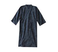 Batas de kimono de algodón para mujeres y hombres bata de baño de spa bata de baño cubierta japonesa ligera holgada cómoda pijama ropa de dormir con cinturón de cintura de bolsillo azul marino