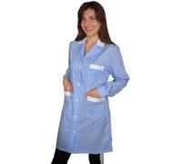 Batas de trabajo para mujer, manga larga, empresas de limpieza, trabajadora, doméstica, camarera en los pisos Colf, Cuadro azul claro, S