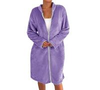 Batas Mujer - Bata de Baño Suave con Botones para Invierno Ropa de Estar Cálida (Purple L)