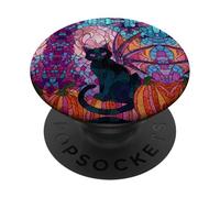 Batcat Black Cat Stained Art Effect Stain Halloween Pumpkins PopSockets PopGrip Adhesivo