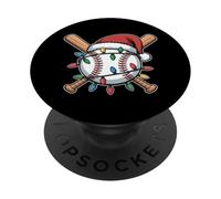 Bate de béisbol y pelota de Papá Noel sombrero de Navidad PopSockets PopGrip Adhesivo
