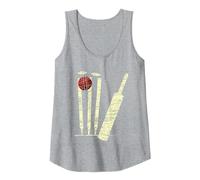 Bate de críquet Bola tocones Bolos de críquet Vintage Camiseta sin Mangas, Mujer, Gris Jaspeado, XL