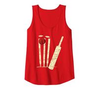 Bate de críquet Bola tocones Bolos de críquet Vintage Camiseta sin Mangas, Mujer, Rojo, XL