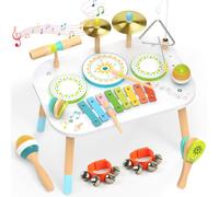 Batería 12-en-1 para Niños 1-3 Años, Mesa Instrumentos Musicales Bebé, Juguetes Madera Montessori con Xilófono, Bongos, Platillo, Maracas & Cascabeles de Muñeca, Regalo Cumpleaños Niño Niña 1 2 3 Años