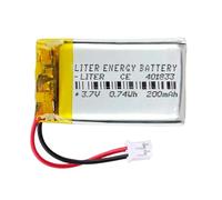 Batería 401833 LiPo 3.7V 200mAh 0.74Wh Recargable Conector PH2.0 (JST-PHR-02) Tipo B Litio: Asegúrese Que la polaridad del Dispositivo Coincide con la batería 35x18x4mm (PH2|200mAh|401833)