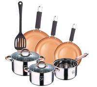 Batería 5pc acero inox Ø16Ø18Ø20 + Juego de sartenes Ø18Ø22Ø26 + Espátula ranurada San Ignacio