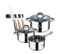 Bateria 5pc acero inoxidable ø16ø18ø20, aptas para inducción+ bergner copper set de 3 cuchillos en acero inoxidable + soporte magnético de pared 16 cm