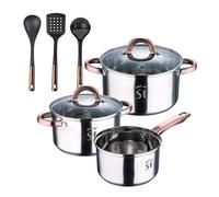 Bateria 5pc acero inoxidable ø16ø18ø20, aptas para inducción+ bergner copper set de 3 utensilios de cocina en pbt negro y cobre