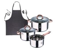 Bateria 5pc acero inoxidable ø16ø18ø20, aptas para inducción+ delantal de cocina gris oscuro 100% algodón 75x80cm de talla única smart masterpro 30 cm