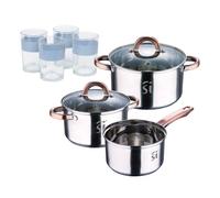 Bateria 5pc acero inoxidable ø16ø18ø20, aptas para inducción+ juego de 4 vasos de 0,5l noia san ignacio 9.5 cm