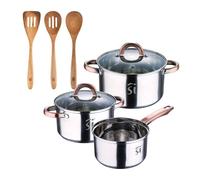 Bateria 5pc acero inoxidable ø16ø18ø20, aptas para inducción+ set 3pcs utensilios de cocina acacia smart masterpro 16 cm