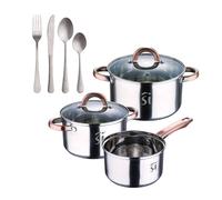 Bateria 5pc acero inoxidable ø16ø18ø20, aptas para inducción+ set de 16 cubiertos en acero inoxidable noia san ignacio