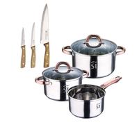 Bateria 5pc acero inoxidable ø16ø18ø20, aptas para inducción+ set de 3 cuchillos de acero inoxidable para cocina noia san ignacio 9 cm