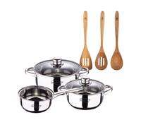 Bateria 5pcs acero inoxidable: cazo ø16x7,5 cacerolas de ø18x8,5 y ø20x9,5 cms., inducción, colección cassel+ set 3pcs utensilios de cocina