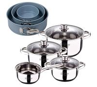 Bateria 7pc acero inox ind cassel + Juego de 3 moldes de horno redondos Ø12Ø18Ø22cm NOIA San Ignacio
