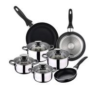 San Ignacio Juego de Sartenes y Batería de Cocina, Aluminio, Negro Oscuro, Acero Inoxidable, 4 cuerpos + 3 sartenes