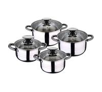 San Ignacio Premium Dina - Bateria de cocina de 4 piezas, acero inoxidable, 1.9L-2.7L-3.5L-5.1L, apta para todo tipo de cocinas incluido inducción, Gris, Pack 8 pcs