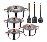 Bateria 8pc acero inoxidable apta para inducción Colección San Ignacio Premium + Bergner Copper Set de 3 Utensilios de cocina en PBT negro y cobre