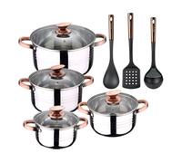 Bateria 8pc acero inoxidable apta para inducción Colección San Ignacio Premium + Bergner Copper Set de 3 Utensilios de cocina en PBT negro y cobre