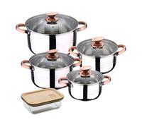 Bateria 8pc acero inoxidable apta para inducción colección san ignacio premium + bergner naturally hermético de 650ml en vidrio de borosilicato