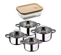 Bateria 8pc acero inoxidable apta para inducción colección san ignacio premium + bergner naturally hermético de 650ml en vidrio de borosilicato