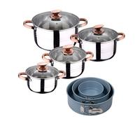 Bateria 8pc acero inoxidable apta para inducción colección san ignacio premium + juego de 3 moldes de horno redondos ø12ø18ø22cm noia san ignacio