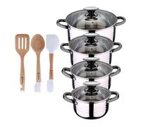 Bateria 8pc acero inoxidable apta para inducción colección san ignacio premium +juego de 3 utensilios de cocina en silicona y madera