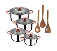 Bateria 8pc acero inoxidable apta para inducción colección san ignacio premium + san ignacio agros set 3pc utensilios cocina madera acacia