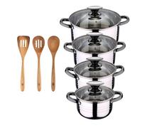 Bateria 8pc acero inoxidable apta para inducción colección san ignacio premium + set 3pcs utensilios de cocina acacia smart masterpro