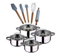 Bateria 8pc acero inoxidable apta para inducción colección san ignacio premium + set de 5 utensilios de cocina de silicona y madera