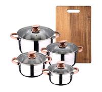 Bateria 8pc acero inoxidable apta para inducción colección san ignacio premium + tabla de cortar 40,3x25,2x2,5cm de madera de acacia noia san ignacio