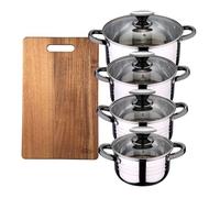 Bateria 8pc acero inoxidable apta para inducción colección san ignacio premium + tabla de cortar 40,3x25,2x2,5cm de madera de acacia noia san ignacio