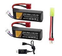 Batería Airsoft 11.1V 3S 30C 1400mAh Batería LiPo recargable con toma en T a conector de cable Mini Tamiya Cargador USB para pistolas modelos Airsoft Baterías Gel Accesorios 2 unids