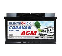 Batería auxiliar Electronicx AGM Caravan Edition 12 V 110 Ah - Batería de ciclo profundo para autocaravanas, caravanas, sistemas solares, ocio y camping - sin mantenimiento, estanca 315 ×175×190mm