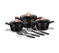 Batería Cocina Inducción 10 Piezas Antiadherente Aluminio 3 Cazuelas, 3 Tapas