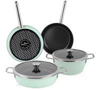 Batería Cocina Inducción 6 Piezas Antiadherente Cazuelas Sartenes, Tapas Vintage