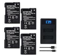 Batería Compatible con Nikon EN-EL14/EN-EL14a, 2050 mAh, Repuesto for cámara D3100, D3200, D3300, D5100, D5200, D5300 y D7000.(4battery 1charger)
