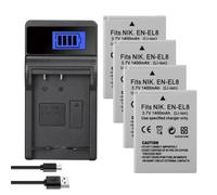 Batería Compatible con Nikon EN-EL8 for P1 P2 L1 L2 S1 S2 S3 S4 S5 S6 S7 S7C S8 S9 S51 S50 S52 1400mAh(1Charger 4Battery)
