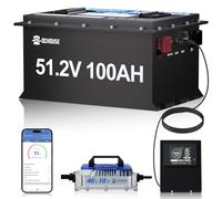 Batería DC House 48V 100Ah LiFePO4, Caja Metálica Resistente, Cargador 48V 18A, App Bluetooth y Monitor LCD Táctil, BMS Inteligente 200A Integrado, Corriente Pico Máx. 1000A