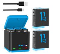 Batería de 1850 mAh Compatible con GoPro Hero 9, 10, 11 y 12 con Cargador Tipo C de 3 Ranuras y LED.(2BatteryWithCharger)