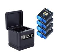 Batería de 2000 mAh Compatible con GoPro Hero 9, 10, 11 y 12 con Cargador de 3 vías LCD y Almacenamiento de Tarjetas.(4 Battery 1 Charger)